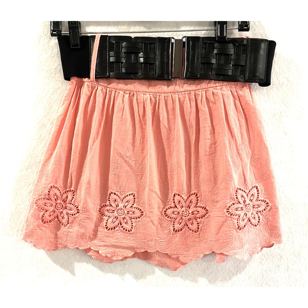 Y2K 2000's Retro Vanity Peach Coquette Mini Skirt S Eyelet Detail Cottagecore
